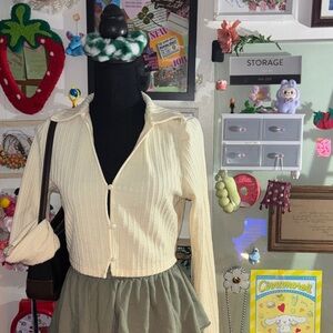 Cream Ribbed Button-Up Cardigan